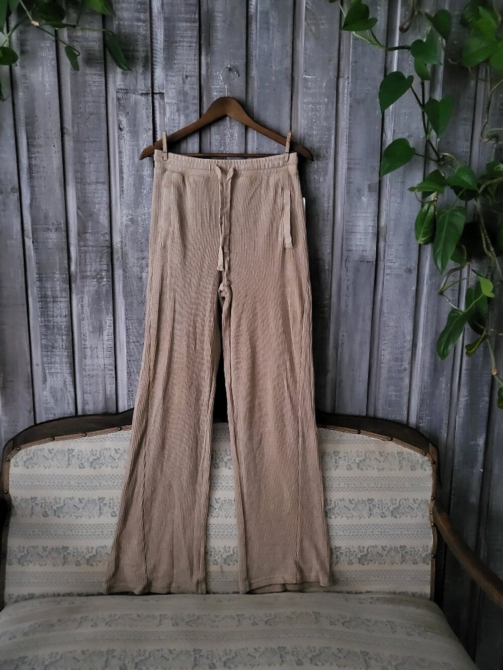 Wild Sky Womens NWT Brown Waffle Knit Wide Leg Drawstring Lounge Pants Size M